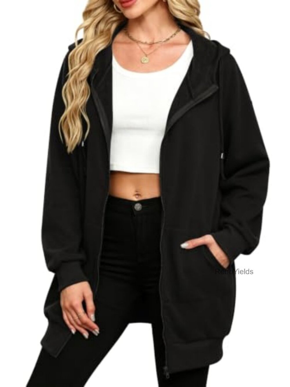 Fleece Lined Zip Up Hooded Tunic Jacket with Pockets